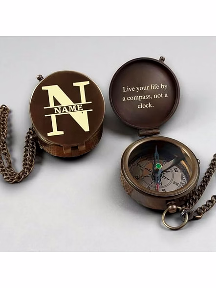 Monogram with Name Brass Antique Pocket Compass Chain with Personalized Brass Nautical Birthday Gift for Your lovedones-3