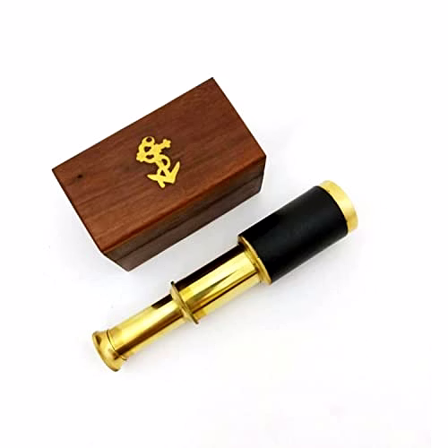 qarzun itdc 6" handheld brass telescope with wooden box - pirate navigation