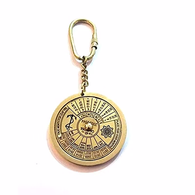 qarzun vintage style brass golden key-chain calendar antique beautiful collectible/golden brass key chain
