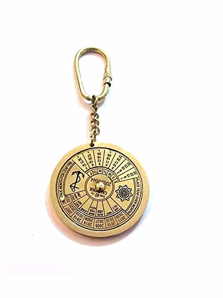 Vintage Style Brass Golden Key-Chain Calendar Antique Beautiful Collectible/Golden Brass Key Chain-Qarzun1011
