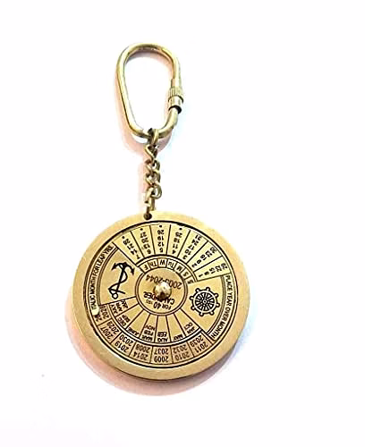 Vintage Style Brass Golden Key-Chain Calendar Antique Beautiful Collectible/Golden Brass Key Chain image 2