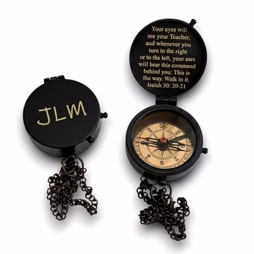 Personalized Brass Black Pocket Compass Chain with Leather case Brass Nautical Birthday Gift for Your lovedones image 2