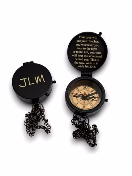Personalized Brass Black Pocket Compass Chain with Leather case Brass Nautical Birthday Gift for Your lovedones-1