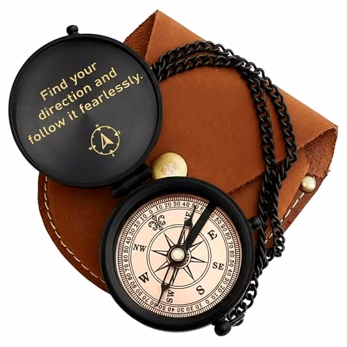 Personalized Brass Black Pocket Compass Chain with Leather case Brass Nautical Birthday Gift for Your lovedones image 3