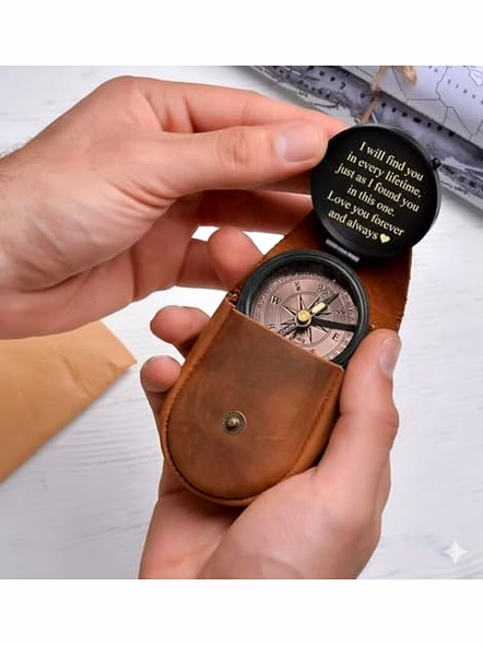 Personalized Brass Black Pocket Compass Chain with Leather case Brass Nautical Birthday Gift for Your lovedones-3