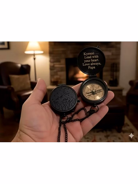 Personalized Brass Black Pocket Compass Chain with Leather case Brass Nautical Birthday Gift for Your lovedones-4