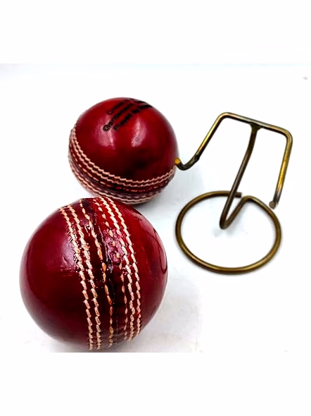 Personalized Leather Cricket Ball (Red), Standard Size 1 Piece with Metal Display Stand, Water Resistant, Suitable for Practice or Tournament Game-2