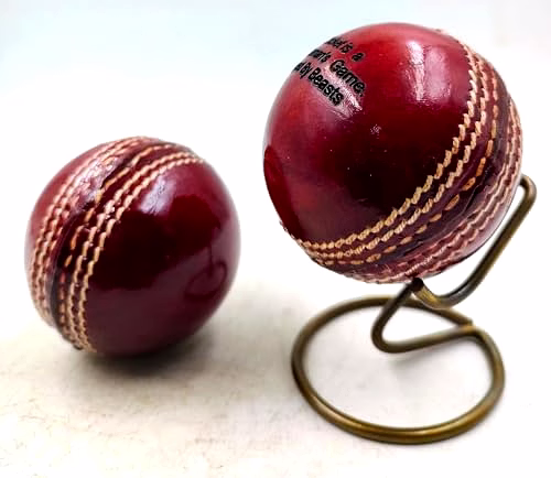 Personalized Leather Cricket Ball (Red), Standard Size 1 Piece with Metal Display Stand, Water Resistant, Suitable for Practice or Tournament Game image 5