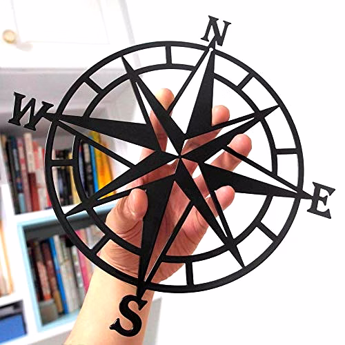 qarzun estart (black) -28cm metal decorative nautical compass wall decor, living room bedroom office porch garden patio signs wall hanging art beach theme home decoration (black)