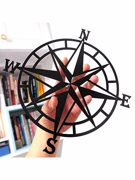ESTART (Black) -28Cm Metal Decorative Nautical Compass Wall Decor, Living Room Bedroom Office Porch Garden Patio Signs Wall Hanging Art Beach Theme Home Decoration (Black)-Qarzun1016