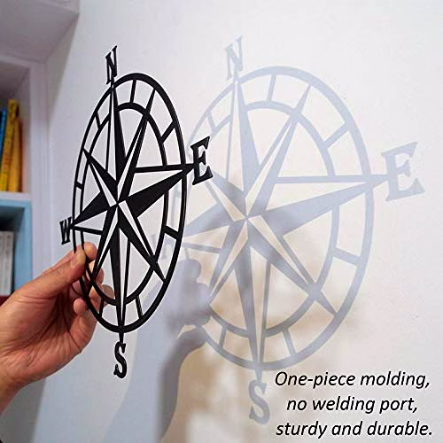 ESTART (Black) -28Cm Metal Decorative Nautical Compass Wall Decor, Living Room Bedroom Office Porch Garden Patio Signs Wall Hanging Art Beach Theme Home Decoration (Black) image 3