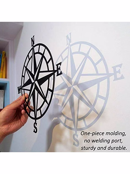 ESTART (Black) -28Cm Metal Decorative Nautical Compass Wall Decor, Living Room Bedroom Office Porch Garden Patio Signs Wall Hanging Art Beach Theme Home Decoration (Black)-2