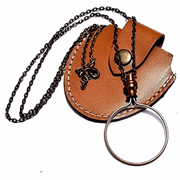 qarzun antique finish brass magnifying glass optional with leather case - round magnifier monocle page reader necklace - vintage style nautical