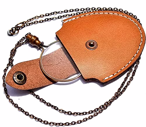 Antique Finish Brass Magnifying Glass Optional with Leather case - Round Magnifier Monocle Page Reader Necklace - Vintage Style Nautical image 2
