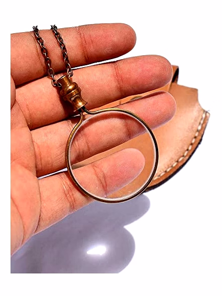 Antique Finish Brass Magnifying Glass Optional with Leather case - Round Magnifier Monocle Page Reader Necklace - Vintage Style Nautical-2