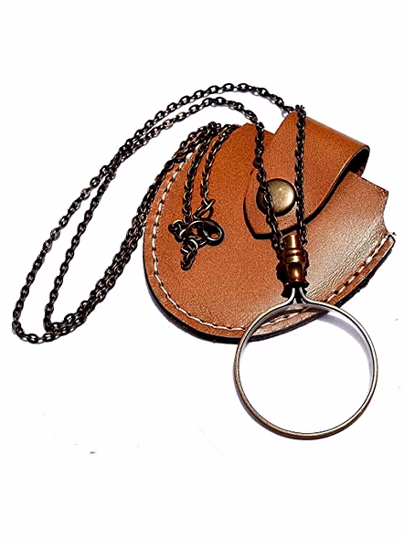 Antique Finish Brass Magnifying Glass Optional with Leather case - Round Magnifier Monocle Page Reader Necklace - Vintage Style Nautical-3