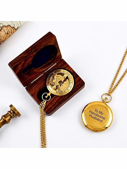 Engraved Brass Sundial Compass for Men Engraved Wood Box Vintage Antique Pocket Compass Custom Keepsake Gift for Son, Husband, Dad, Boyfriend-3
