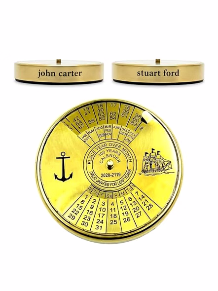 Personalised name Brass Calendar Collectible 100Yrs Paper Weight Table Decor Gift-3