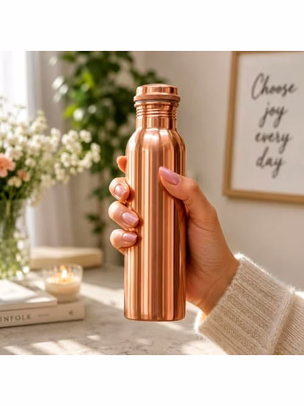 Ayurveda Personalized Copper Bottle 34oz, Leak Proof Copper Water Bottle for Drinking Water, Unique Design Yoga Bottle for Home, Stainless Steel with Screw Lid, Engraved Name