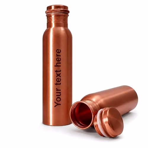 Ayurveda Personalized Copper Bottle 34oz, Leak Proof Copper Water Bottle for Drinking Water, Unique Design Yoga Bottle for Home, Stainless Steel with Screw Lid, Engraved Name image 4