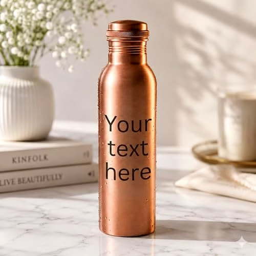 Ayurveda Personalized Copper Bottle 34oz, Leak Proof Copper Water Bottle for Drinking Water, Unique Design Yoga Bottle for Home, Stainless Steel with Screw Lid, Engraved Name image 5