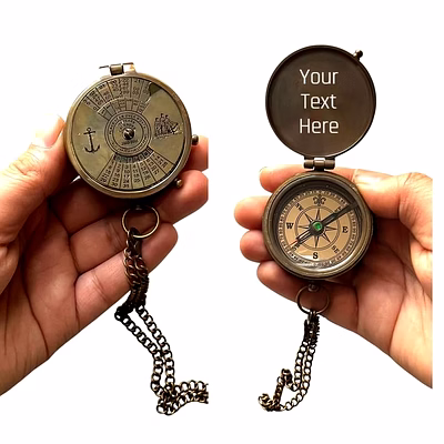 qarzun personalized pocket compass with 100 years calendar brass nautical birthday gift for your lovedones