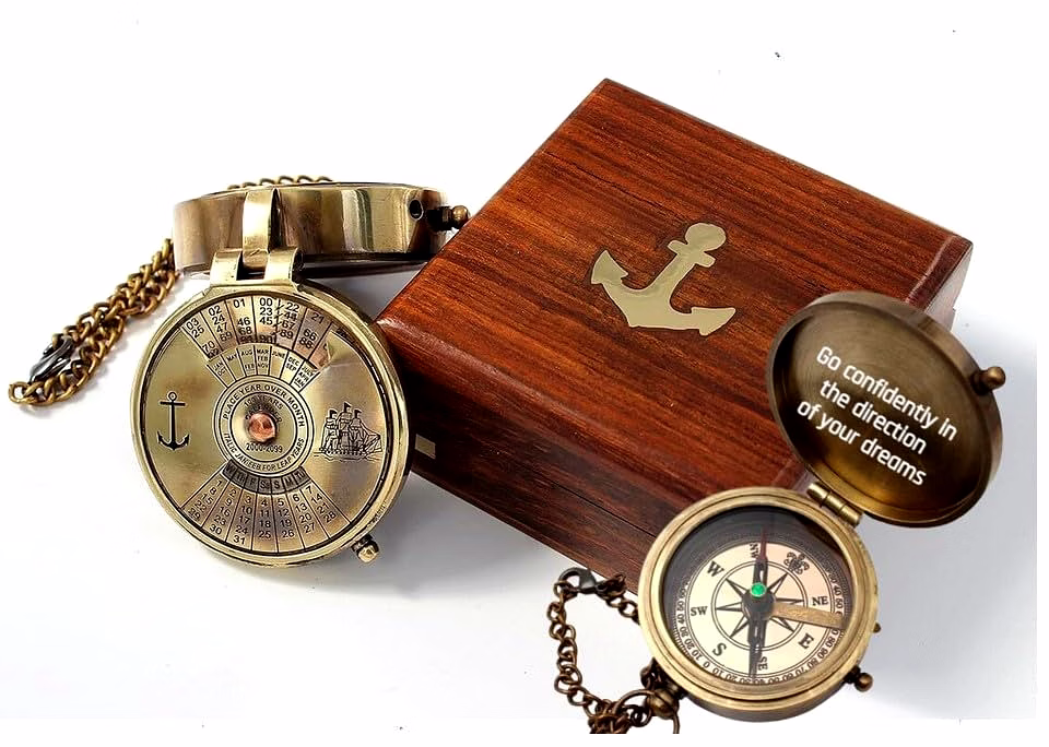 Personalized Pocket Compass with 100 Years Calendar Brass Nautical Birthday Gift for Your lovedones image 3