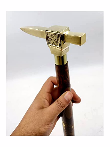 Brass Anvil Handle Royal Wood Walking Stick Cane 3 fold Open Nautical Vintage Style-Qarzun1031