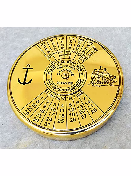 Ascent Gifts Set Of 2 Shiny Finish Brass Sundial Compass With Brass Calendar Paper Weight Maritime Gift Item (Calendar)-Qarzun1036