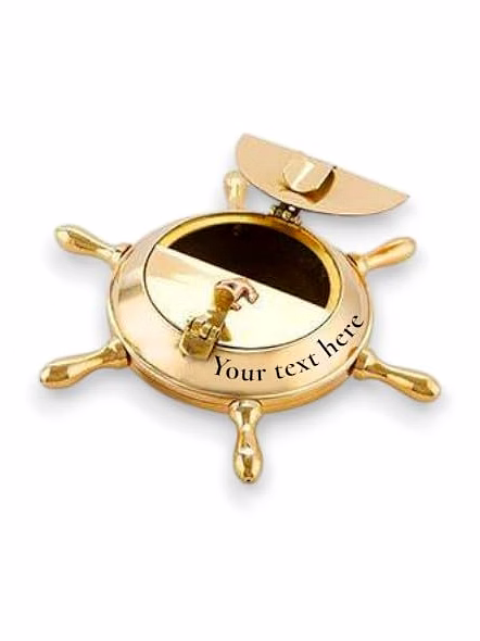 Personalised Engraved name Brass Nautical Wheel Design Cigarettes Ashtray for Outdoor Indoor, Unique for Home Office Tabletop Decoration, Ideal Gift for Adult