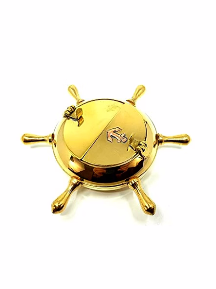 Personalised Engraved name Brass Nautical Wheel Design Cigarettes Ashtray for Outdoor Indoor, Unique for Home Office Tabletop Decoration, Ideal Gift for Adult-2