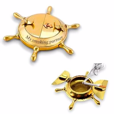 Personalised Engraved name Brass Nautical Wheel Design Cigarettes Ashtray for Outdoor Indoor, Unique for Home Office Tabletop Decoration, Ideal Gift for Adult image 4