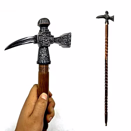 qarzun wooden walking cane for women and men metal axe hammer style antique handle walking stick 37"