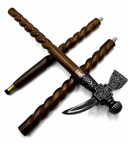 Wooden Walking Cane for Women and Men Metal Axe Hammer Style Antique Handle Walking Stick 37" image 2
