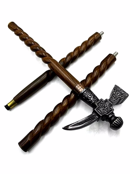 Wooden Walking Cane for Women and Men Metal Axe Hammer Style Antique Handle Walking Stick 37"-1