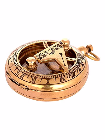 VNSA Vintage 2" Brass Polish Shinny Working Push Button Sundial Compass-3