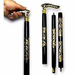qarzun brass royal grip style handle wood walking stick cane with carving special walking stick in gold and black