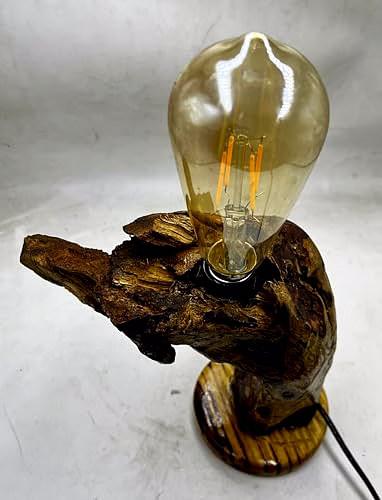 Handmade Driftwood Table Lamp: Natural Wood Sculpture Lighting image 2