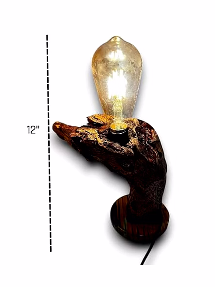 Handmade Driftwood Table Lamp: Natural Wood Sculpture Lighting-2