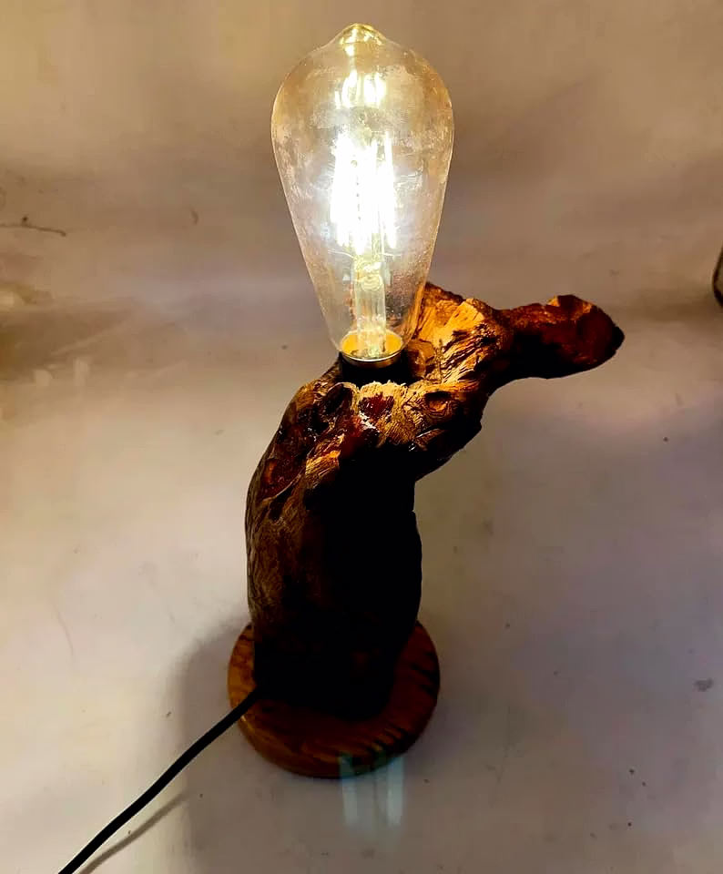 Handmade Driftwood Table Lamp: Natural Wood Sculpture Lighting image 5