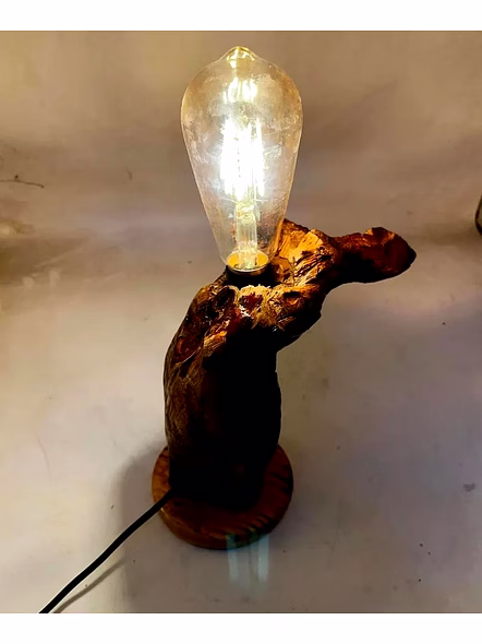 Handmade Driftwood Table Lamp: Natural Wood Sculpture Lighting-4