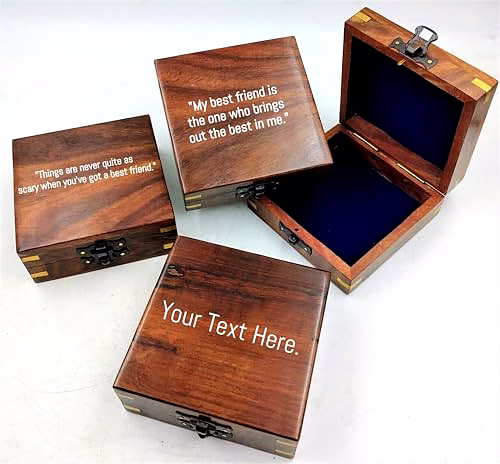qarzun rustic personalized wooden storage box, 10 x 10 x 4 cm, for arts & crafts