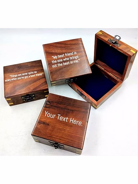 Rustic Personalized Wooden Storage Box, 10 x 10 x 4 cm, For Arts & Crafts