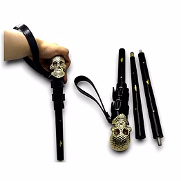 qarzun wooden walking cane for women and men brass skull style antique handle walking stick 37" with leather black cord
