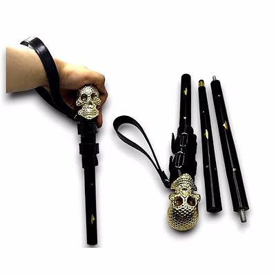 qarzun wooden walking cane for women and men brass skull style antique handle walking stick 37" with leather black cord