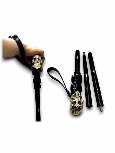 Wooden Walking Cane for Women and Men Brass Skull Style Antique Handle Walking Stick 37" with Leather Black Cord-Qarzun1047