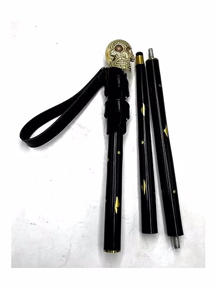 Wooden Walking Cane for Women and Men Brass Skull Style Antique Handle Walking Stick 37" with Leather Black Cord-2