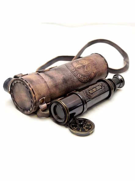 Personalized Vintage Brass Handmade Telescope 3 Side fold Engraved Option with Leather case - Antique Pirates Spyglass – Nautical Handheld Telescope for Boating, Gift for Husband & Collectors
