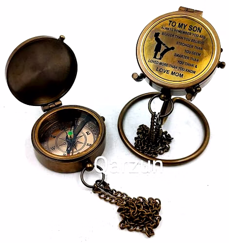 qarzun to my son love mom antique nautical vintage directional magnetic compass with famous scripture quote engraved baptism gifts with display stand for loved ones, son, father, love