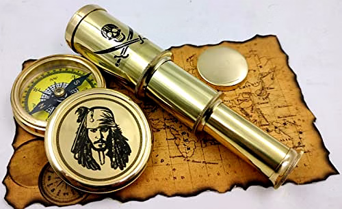 qarzun captain jack sparrow brass compass with mini 2 fold telescope pirates lovers kit